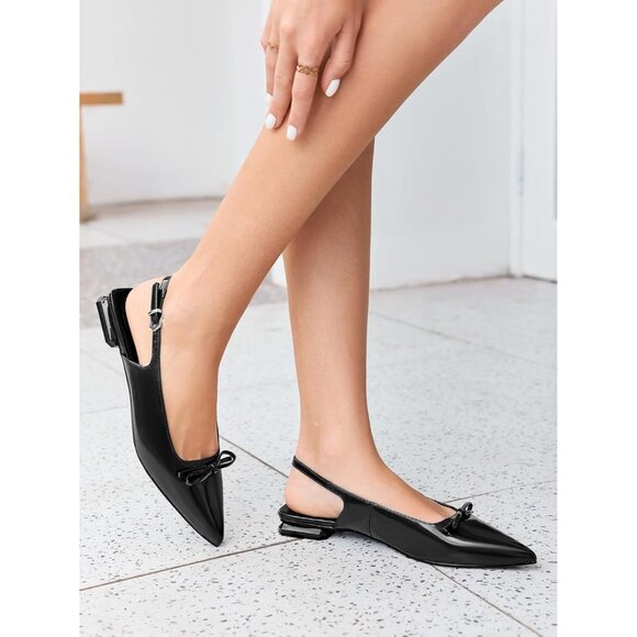 Womens Slingback Flats Pointed Toe Bow Slip On Comfortable Dressy Work Shoes - Picture 3 of 5